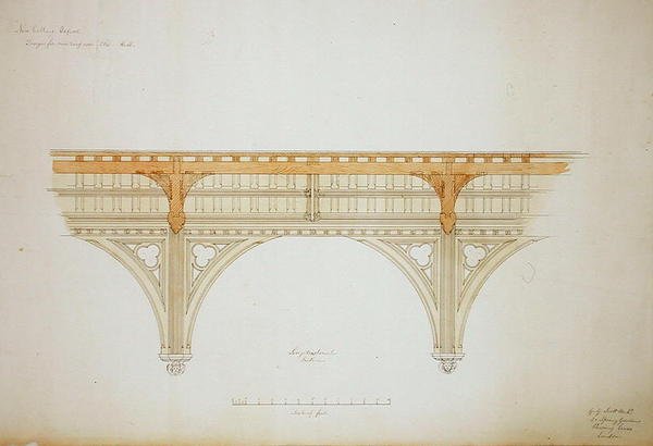New College Oxford: Ontwerp voor het dak van de nieuwe hal door George Gilbert Scott