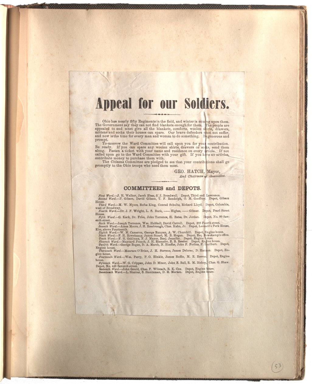Oproep voor onze soldaten, Ohio [in plakboek], ca. 1861-1865 door George Hatch