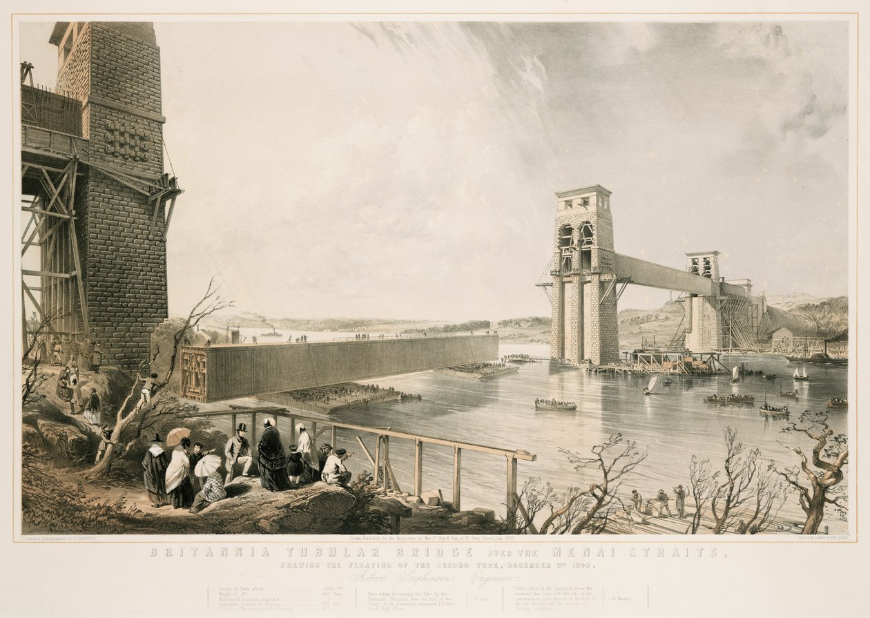 Britannia Buisbrug tijdens de bouw, 3 december 1849 door George Hawkins