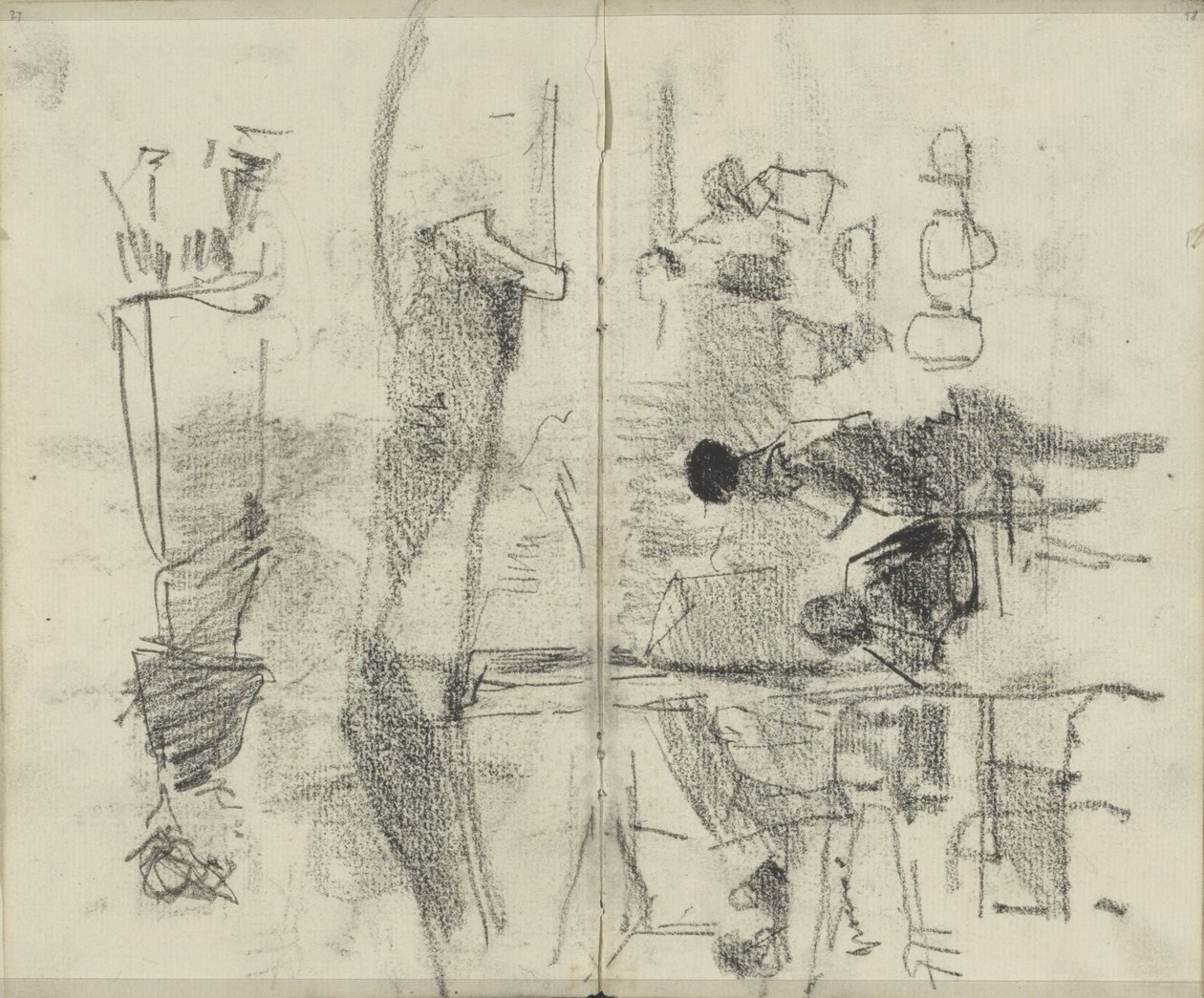 Figuren, mogelijk op een markt of in een etablissement door George Hendrik Breitner