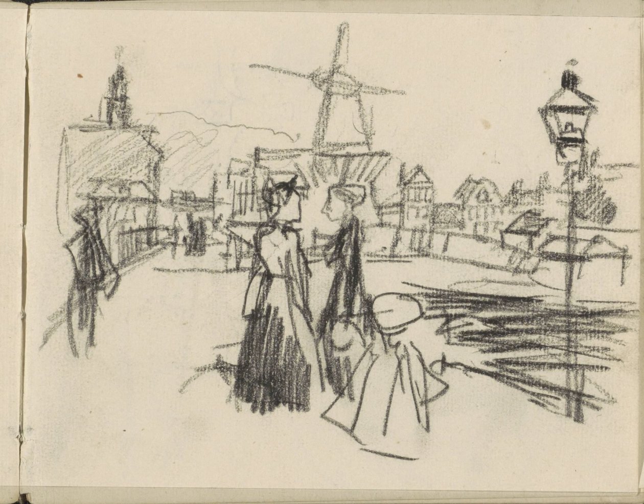 Gezicht op het Blekerspad te Amsterdam met molen De Victor door George Hendrik Breitner