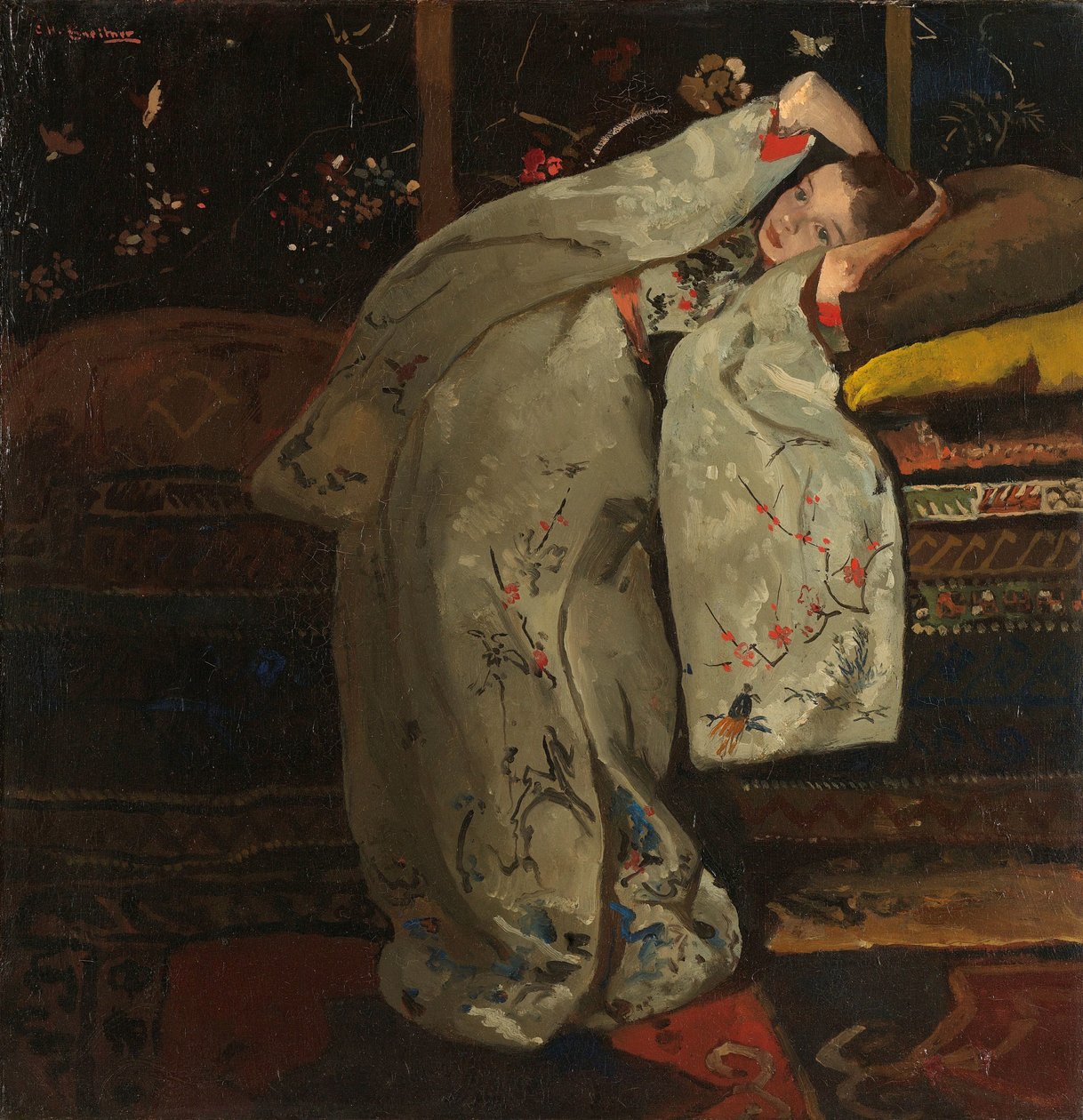 Meisje in een witte kimono door George Hendrik Breitner