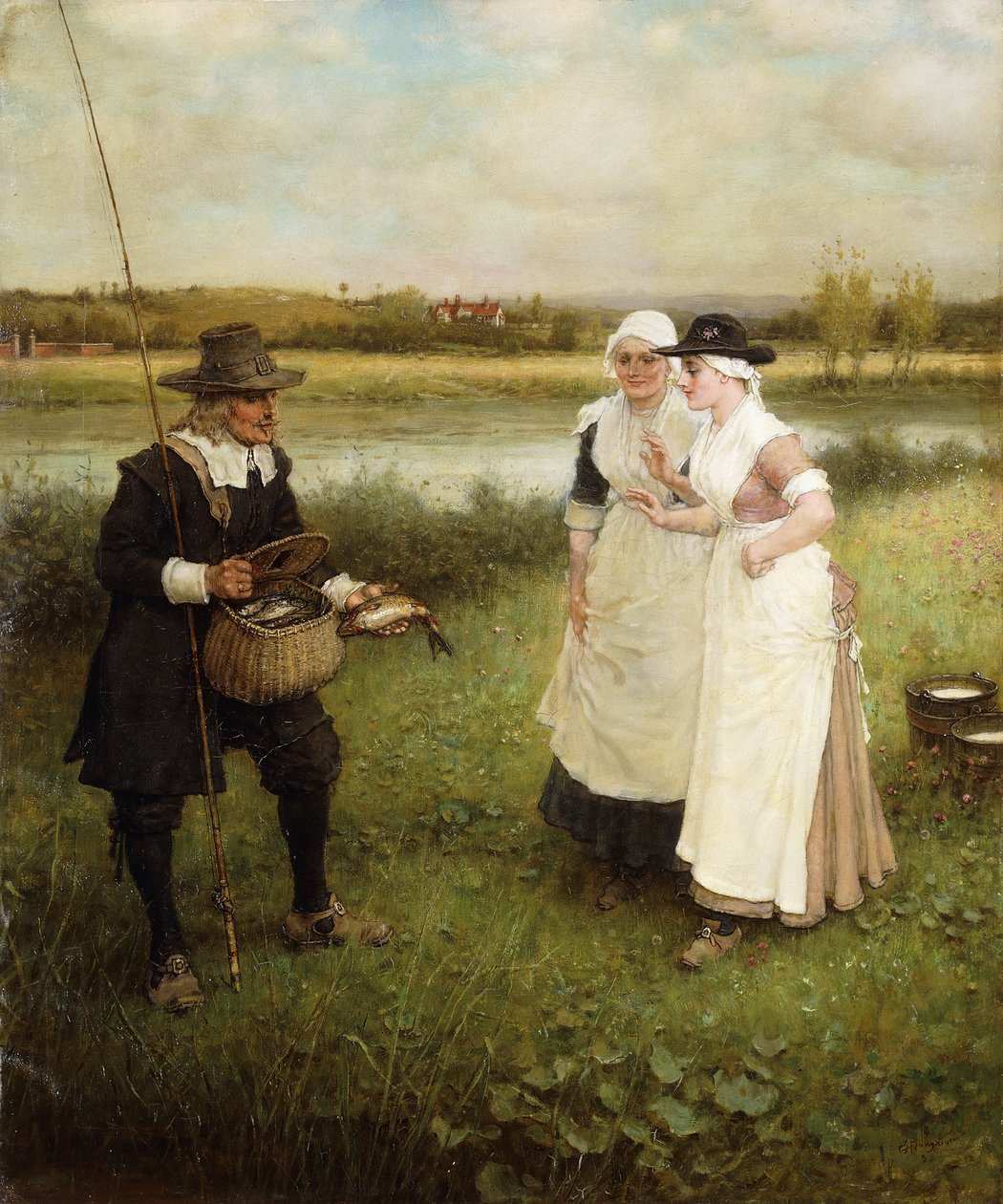 Isaac Walton en de Melkmeisjes, 1888 door George Henry Boughton