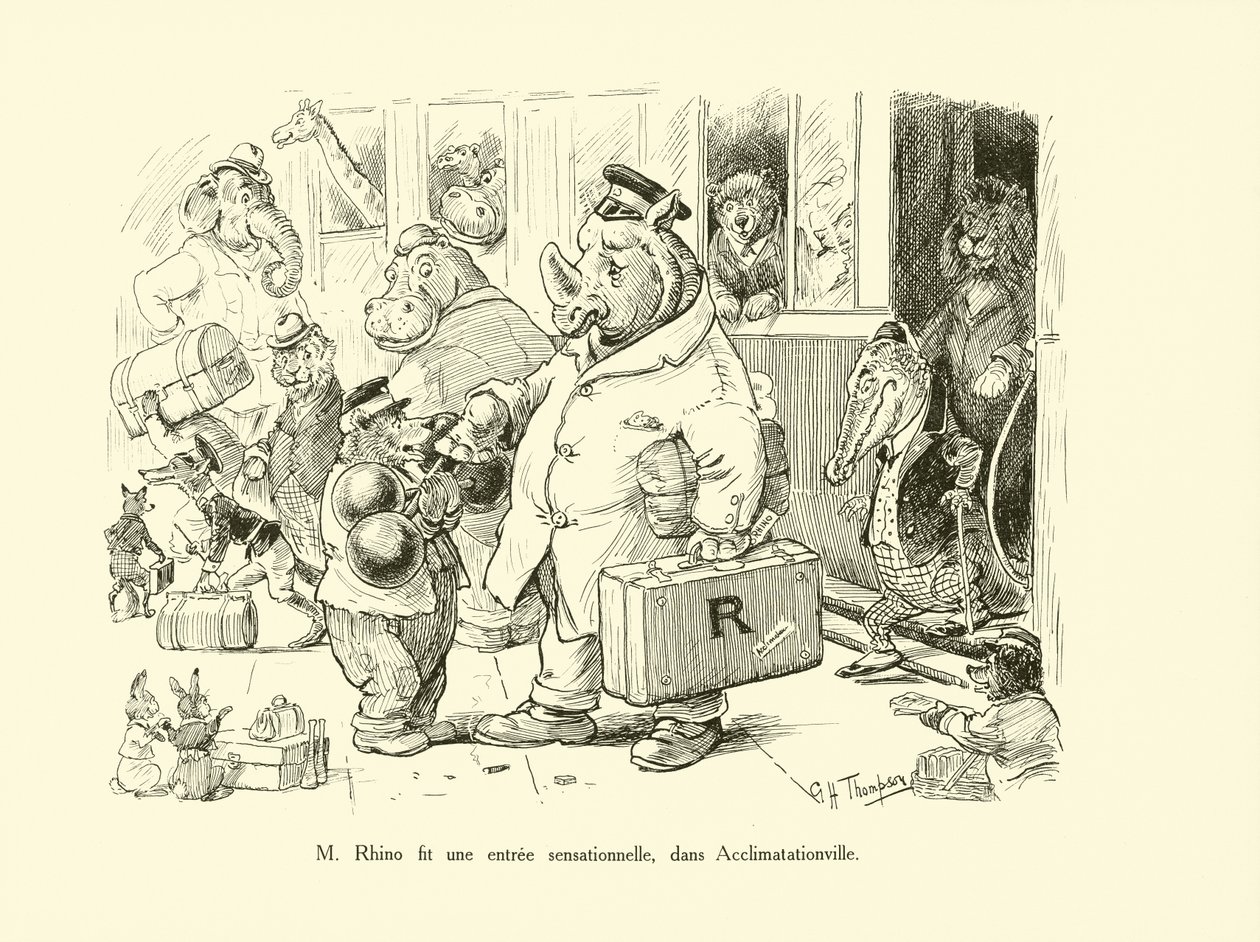 Mr Rhino maakte een sensationele entree in Acclimatationville (litho) door George Henry Thompson