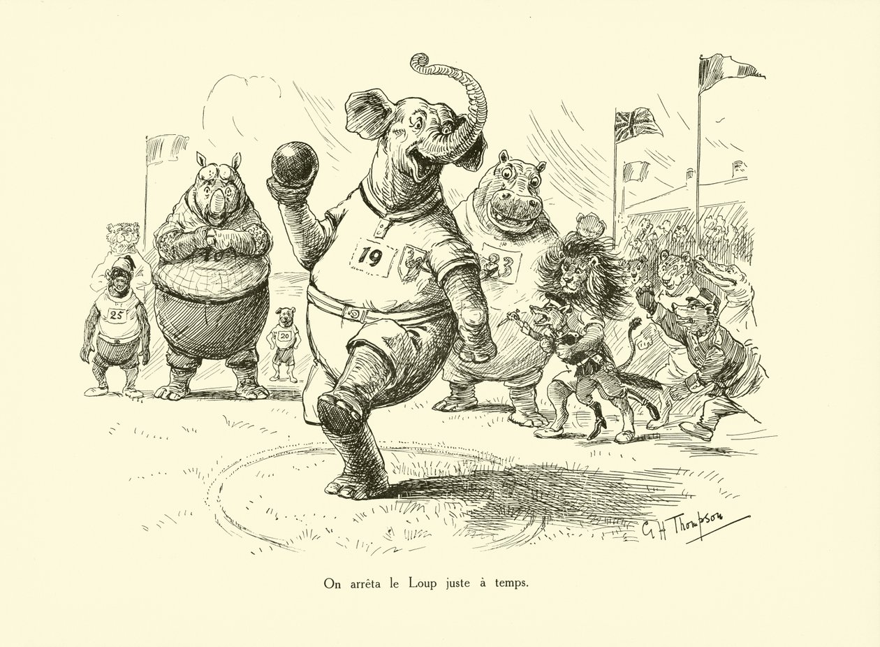 We stopten de wolf net op tijd (litho) door George Henry Thompson