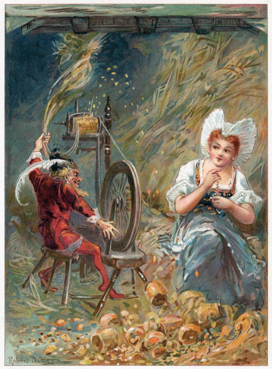 Repelsteeltje aan het spinnen, illustratie uit 
