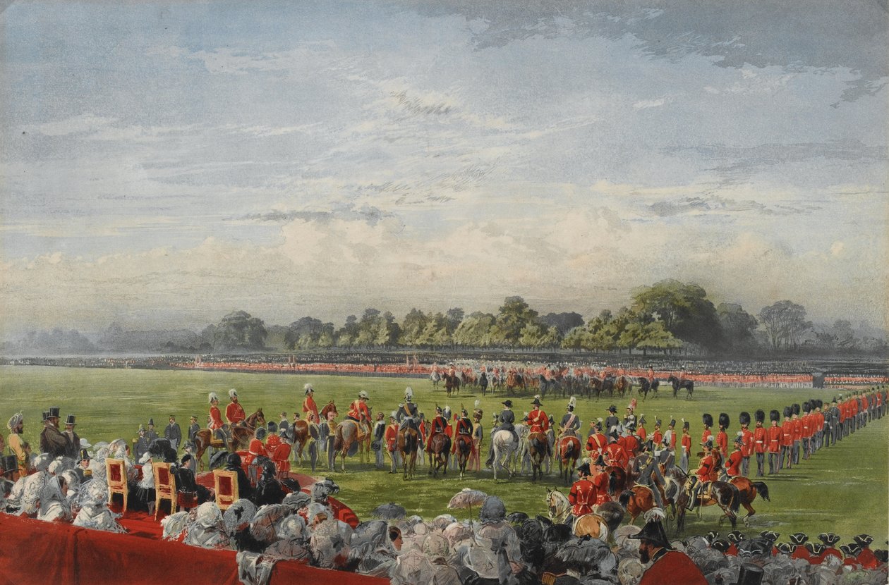 De eerste uitreiking van het VC door koningin Victoria, Hyde Park, 26 juni 1857, gepubliceerd door Henry Graves en Co., 25 juni 1858 door George Housman Thomas