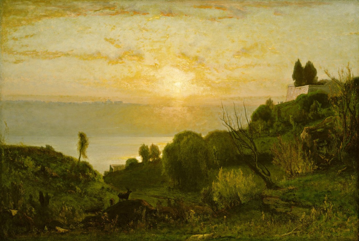 Het Albano-meer, zonsondergang door George Inness