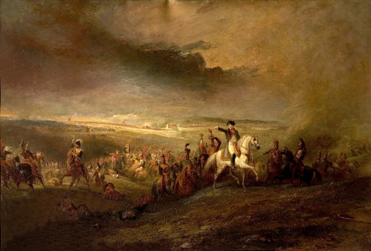 Napoleon verlaat het slagveld van Waterloo op 18 juni 1815, ca. 1816 door George Jones