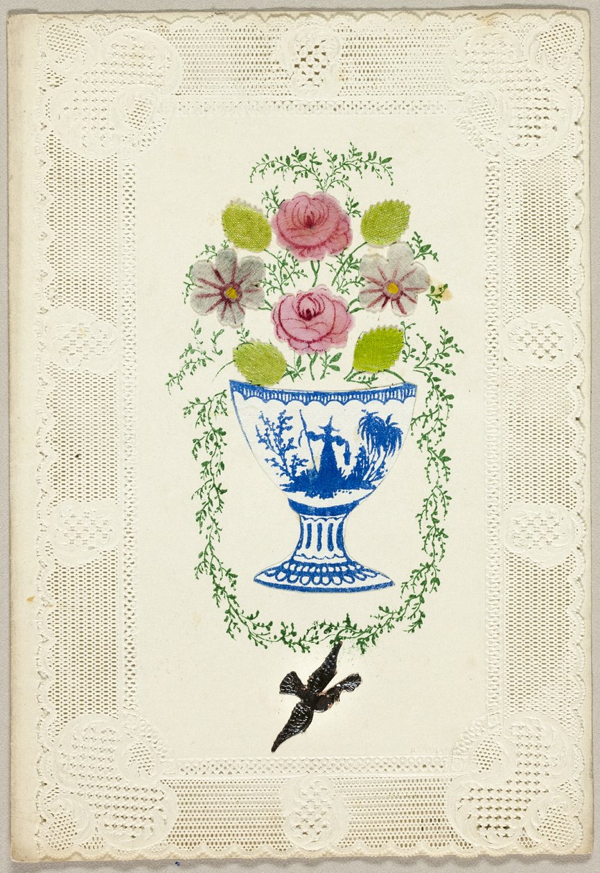 Zonder titel Valentijn (Vaas met bloemen en vogel) door George Kershaw