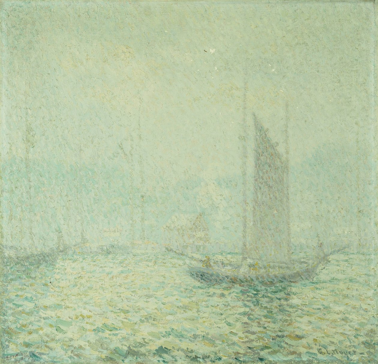 Havenmist (olieverf op doek) door George Loftus Noyes