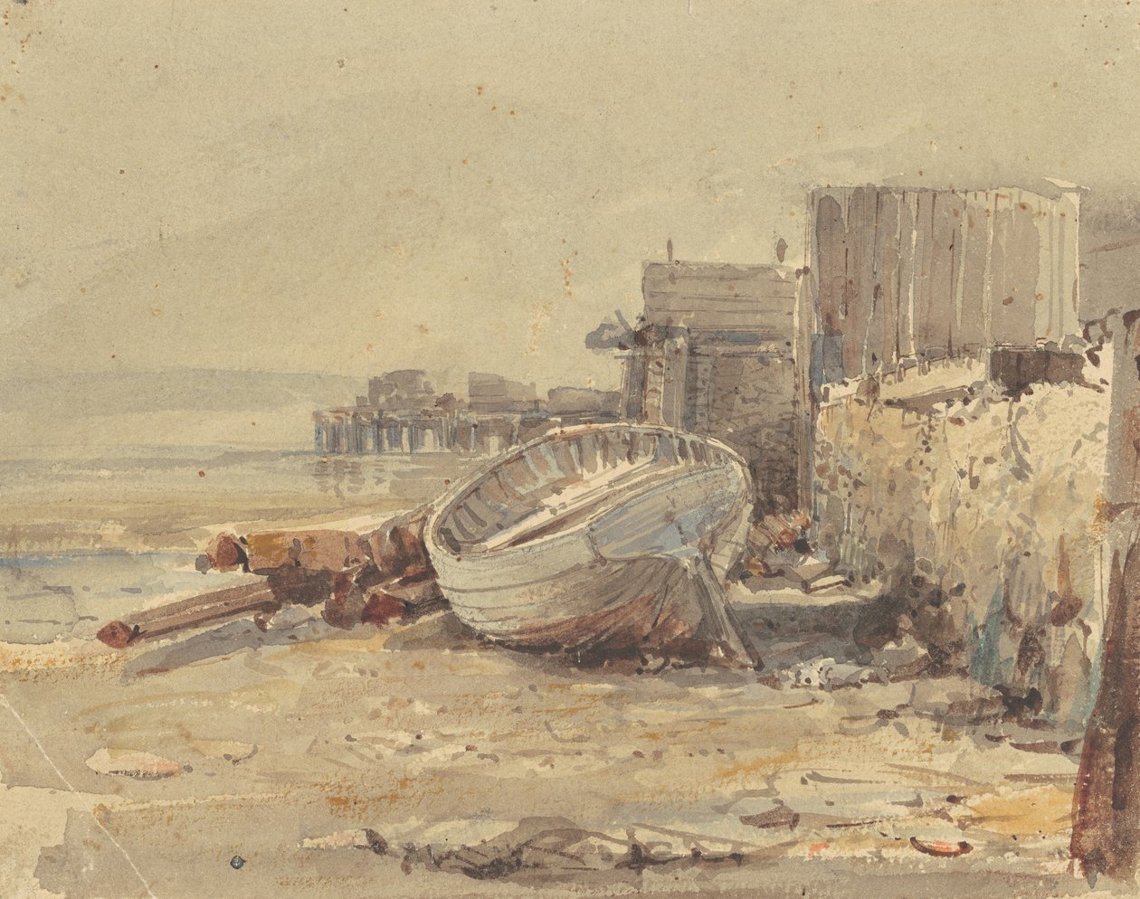 Gestrand Vaartuig, ca. 1880 door George Loring Brown