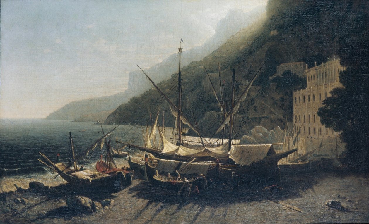 Uitzicht op Amalfi, Baai van Salerno door George Loring Brown