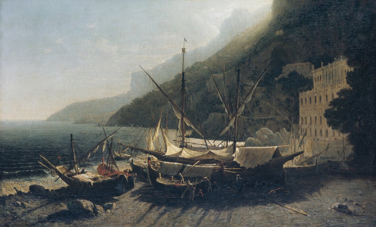 Uitzicht op Amalfi, Baai van Salerno, 1857 door George Loring Brown