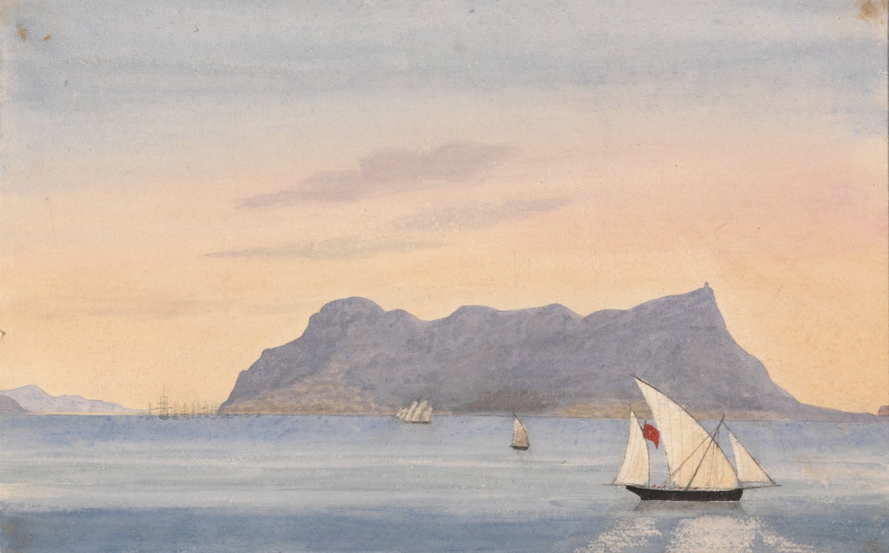 De Rots van Gibraltar vanuit Algeciras (Spanje) door George Lothian Hall