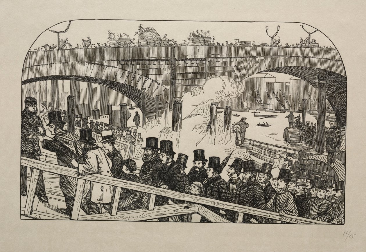 De Levendige Stroom bij London Bridge - Onder de Brug, 1863 door George Louis Palmella Busson Du Maurier