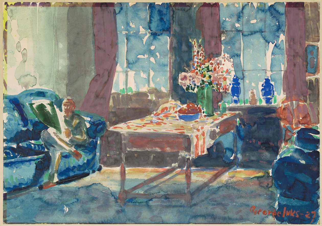 Zelfportret: Interieur van mijn appartement in New York door George Luks