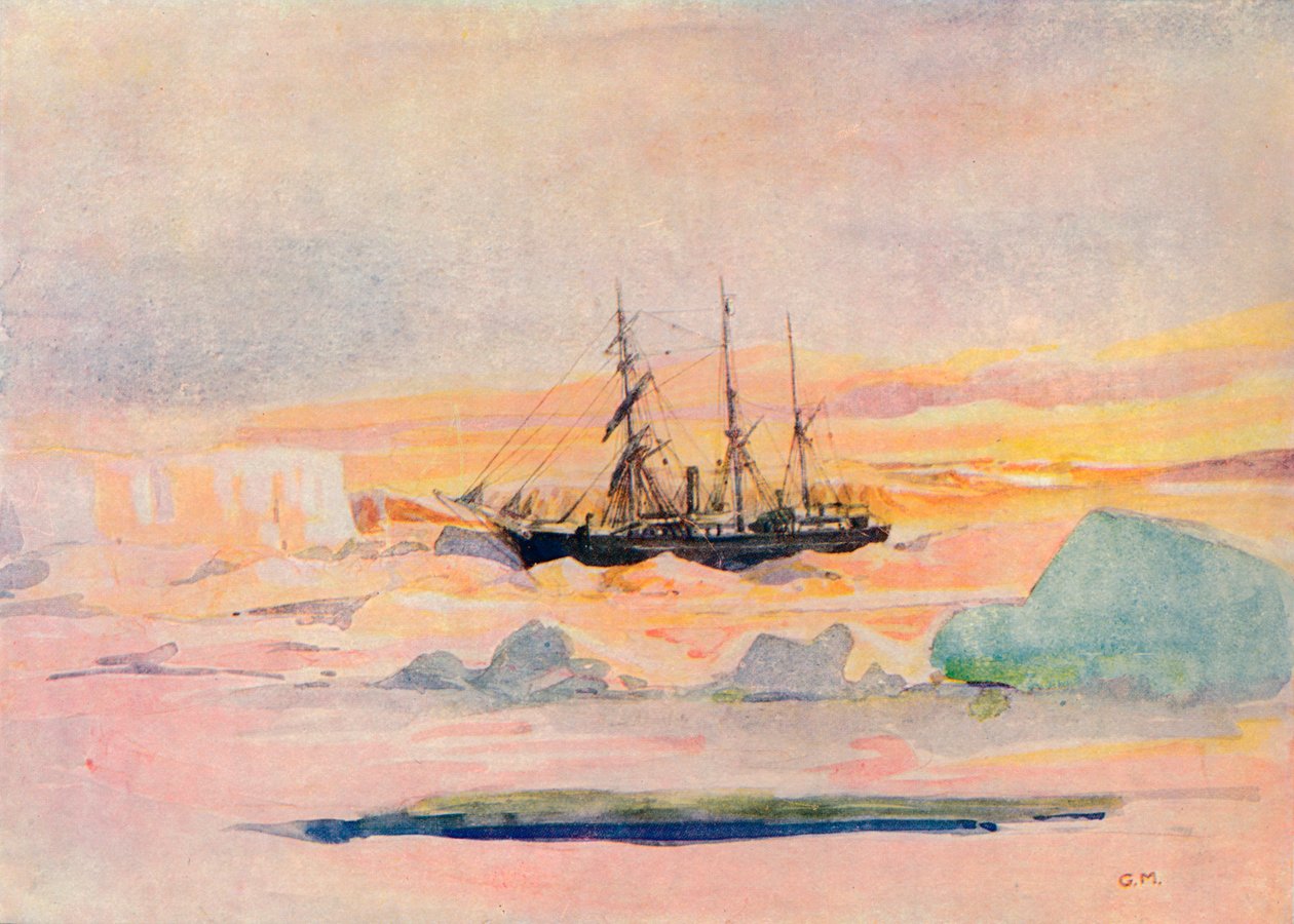 Shackletons schip, de Nimrod, in McMurdo Sound, 1909 door George Marston