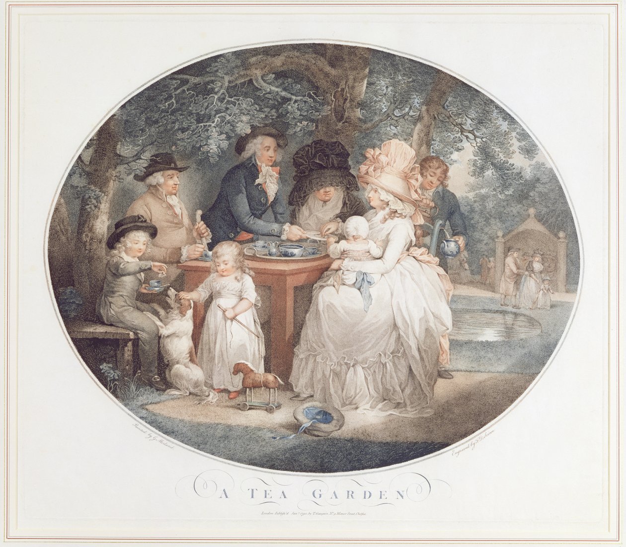 Een theetuin, kleurstippelgravure naar Morland door Francois David Saron door George Morland