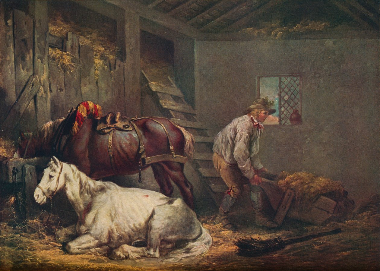 Paarden in een stal, 1791 door George Morland