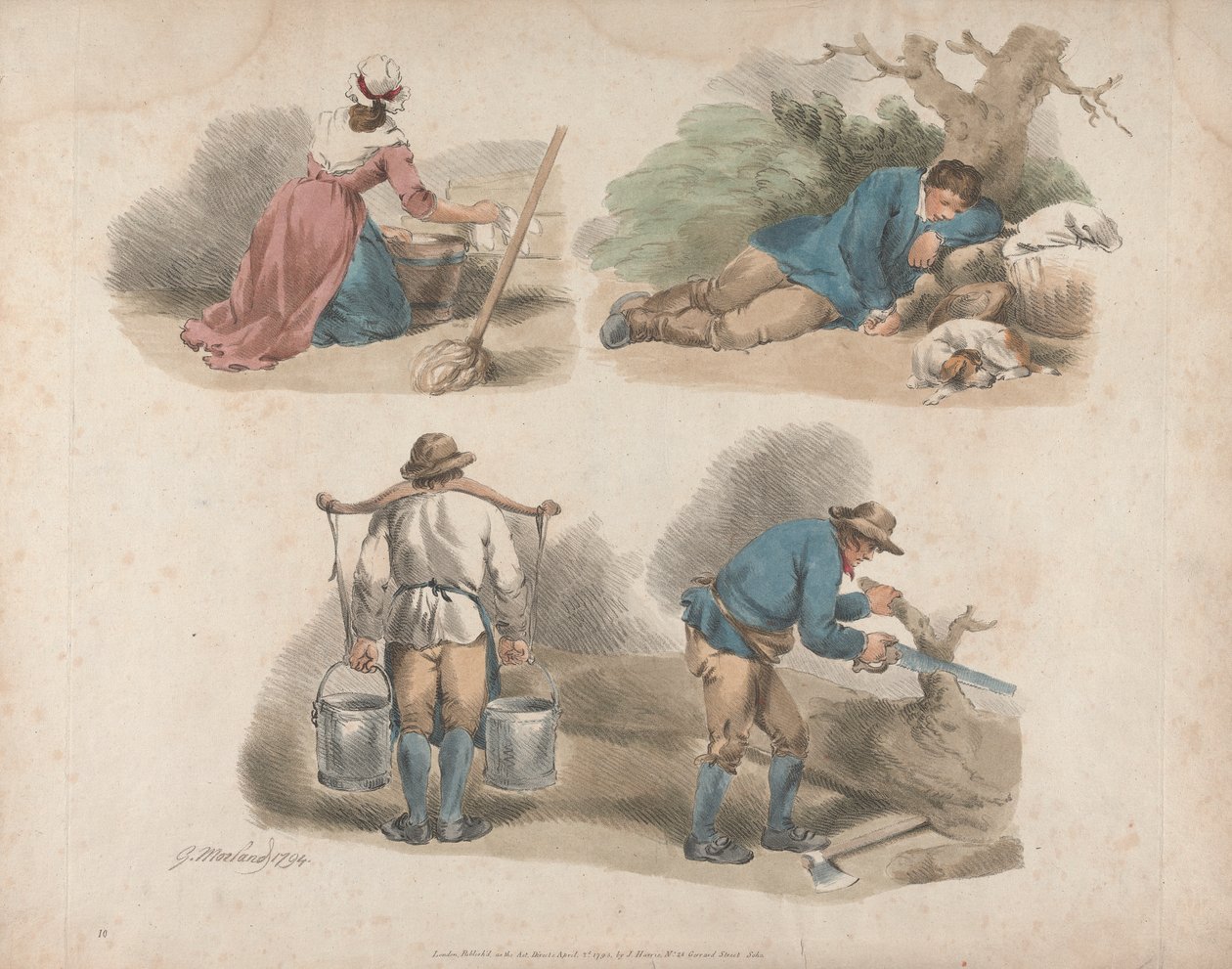 Set van vijf: Studies van arbeiders door George Morland