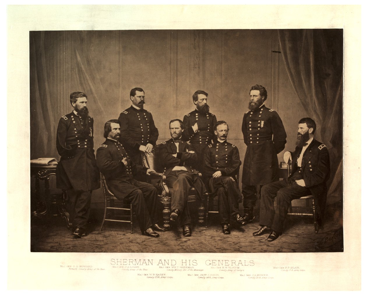 Sherman en zijn generaals [Blair toegevoegd van een andere negatief voor het afdrukken], 1865 door George N. Barnard