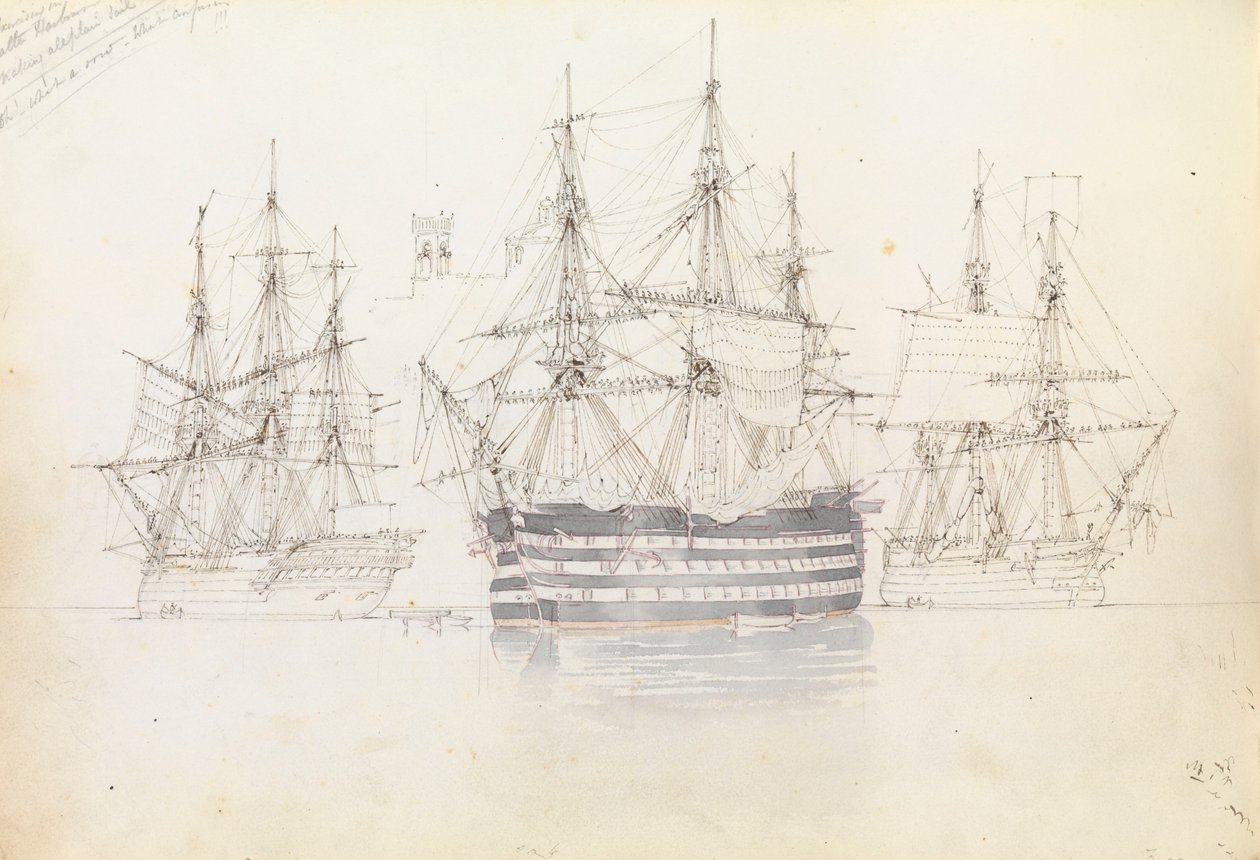 Zeiloefening in de haven van Malta door George Pechell Mends