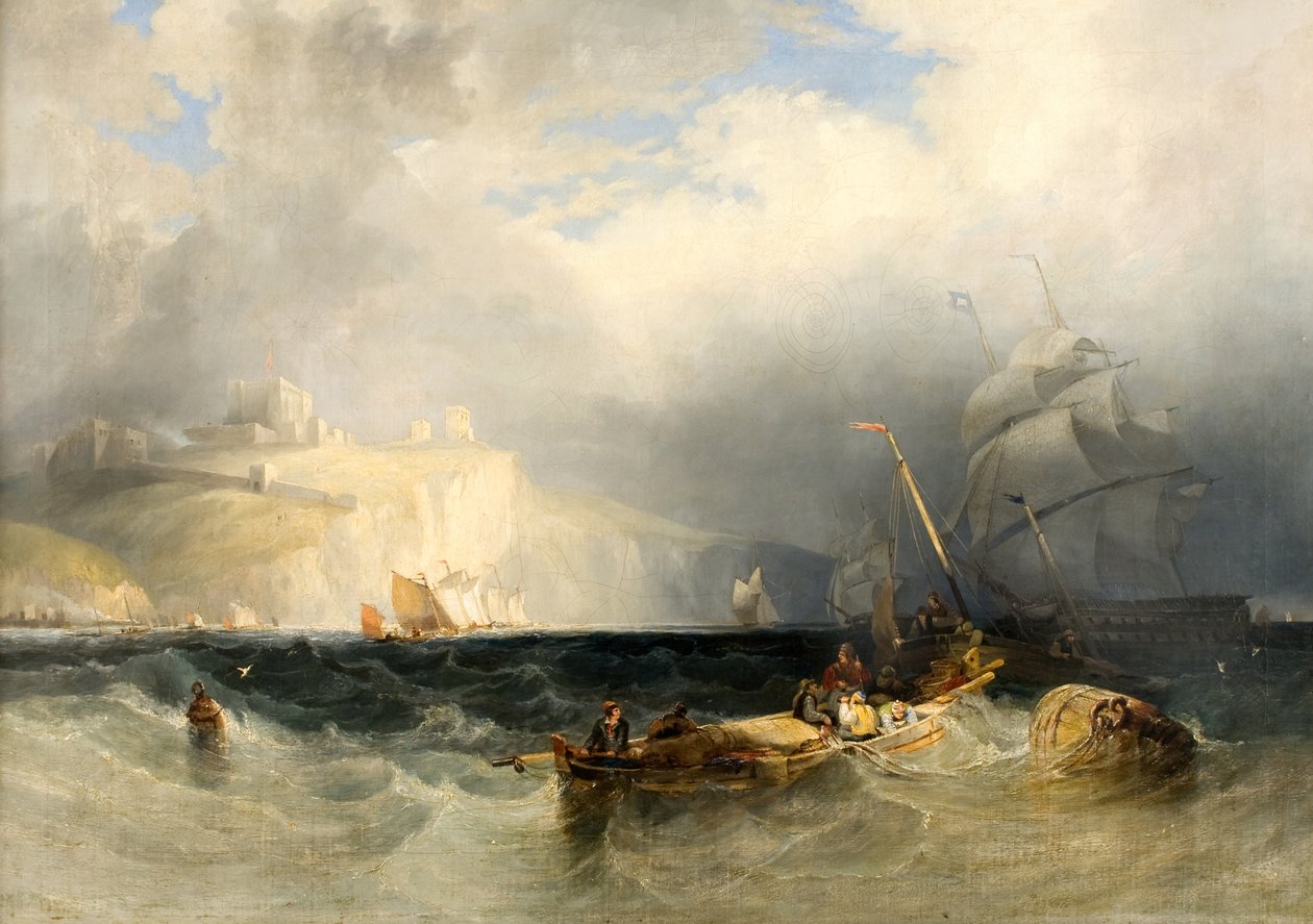 Franse vissersboten in een stormwind bij Dover door George Philip Reinagle