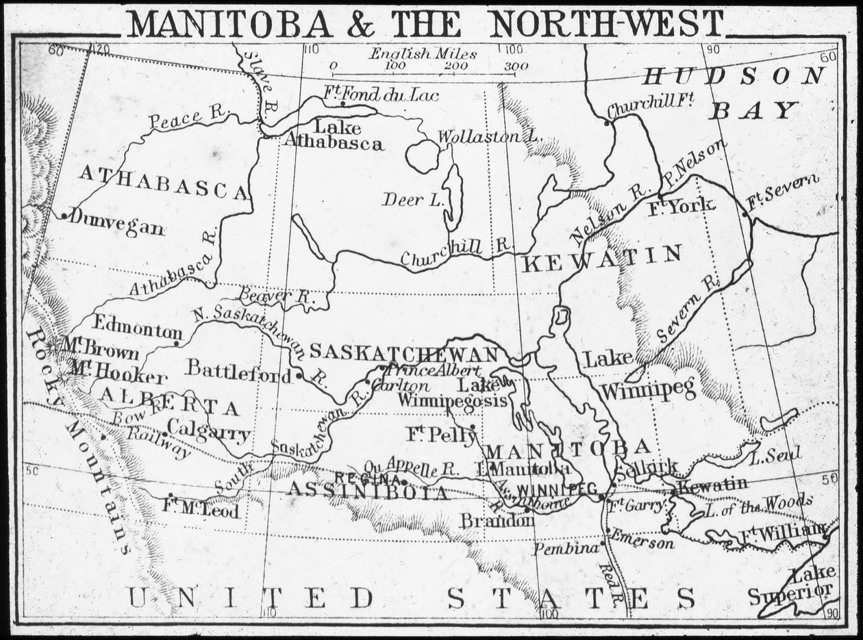 Kaart van Manitoba en het Noordwesten, Canada door George Philip and Son Ltd