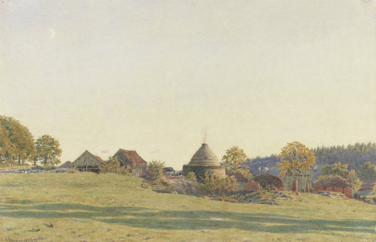 Baksteenveld in Pitland Street, Surrey door George Price Boyce