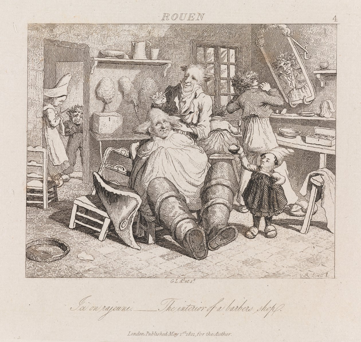 Kapperszaak, Rouen, ca. 1821 door George Robert Lewis