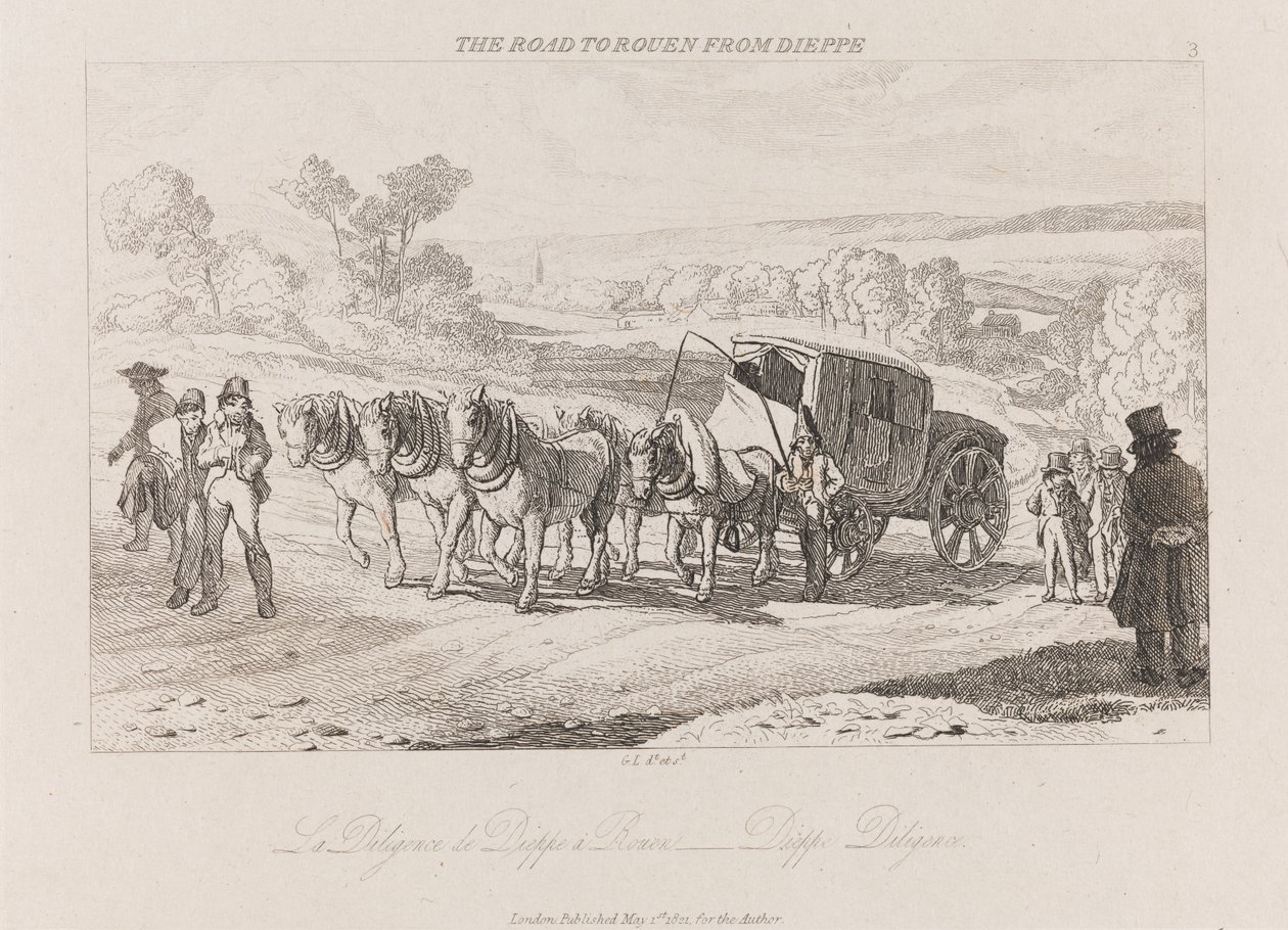 Weg naar Rouen van Dieppe, Diligence door George Robert Lewis
