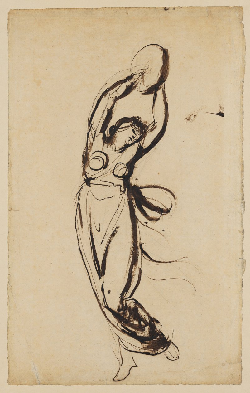 Een nimf die danst met een tamboerijn door George Romney