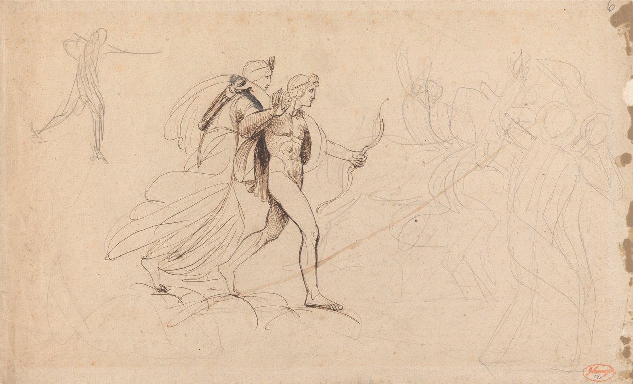 Apollo, Diana en de Ruiter voor ’De dood van de kinderen van Niobe’ door George Romney