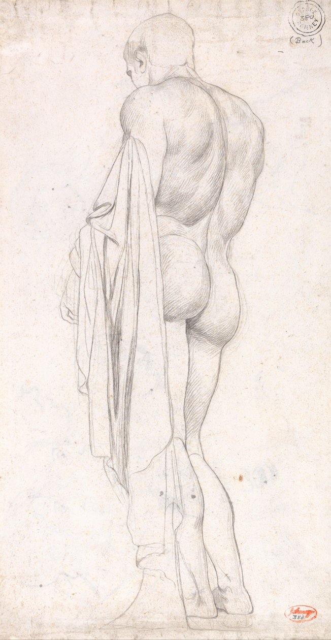 Achteraanzicht van een staande klassieke mannelijke figuur door George Romney