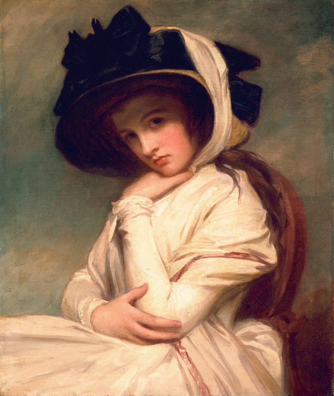 Emma Hart, later Lady Hamilton, met een strohoed, c.1782-94 door George Romney
