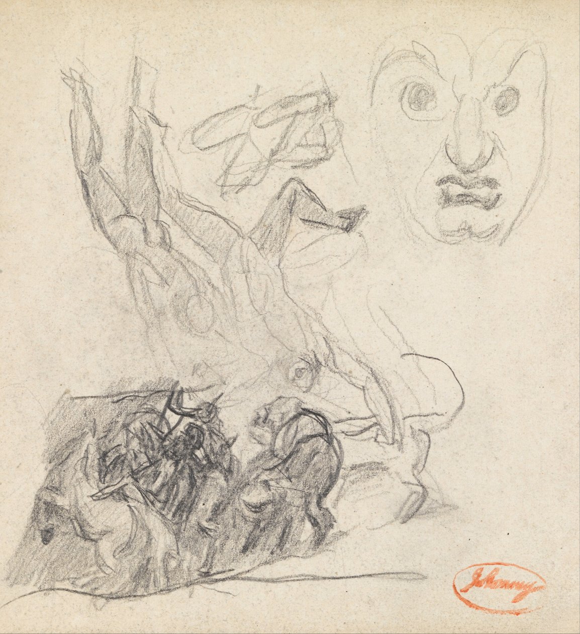 Figuurcompositie Studie 21 met een gezicht door George Romney