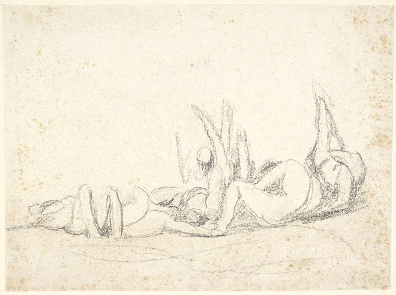 Groep lijdende figuren op de grond  (schets voor ‘Howard bezoekt gevangenissen’) door George Romney