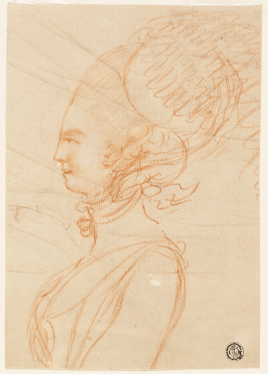 Halflang Zijaanzicht Portret van een Vrouw die naar Links Kijkt door George Romney