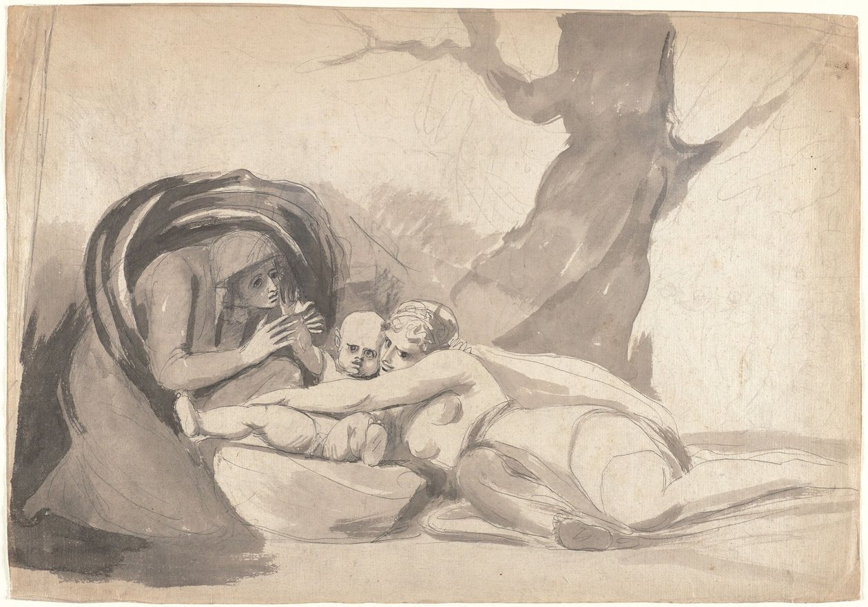 De jonge Shakespeare, gevoed door tragedie en komedie door George Romney