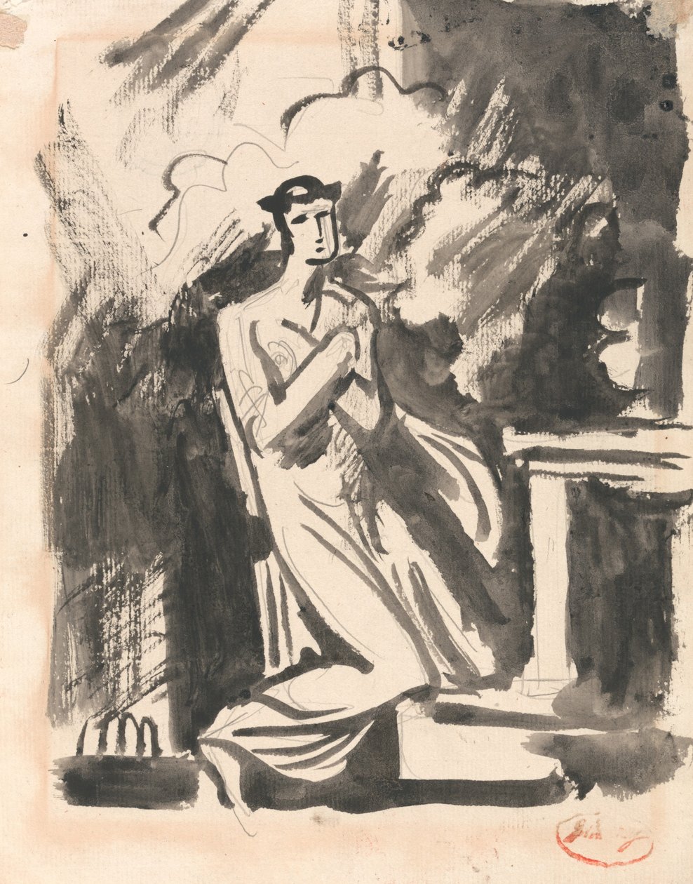 Iphigenia, geknield bij een altaar door George Romney