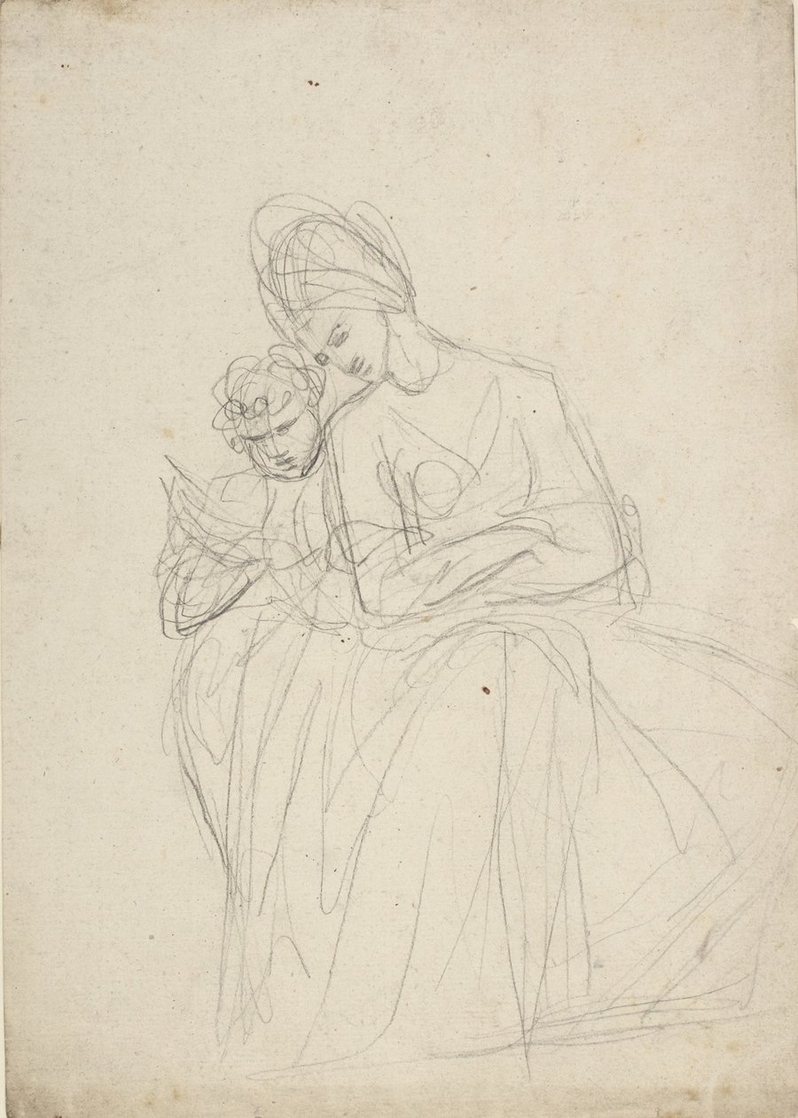 Portretstudie van een zittende vrouw met kind door George Romney