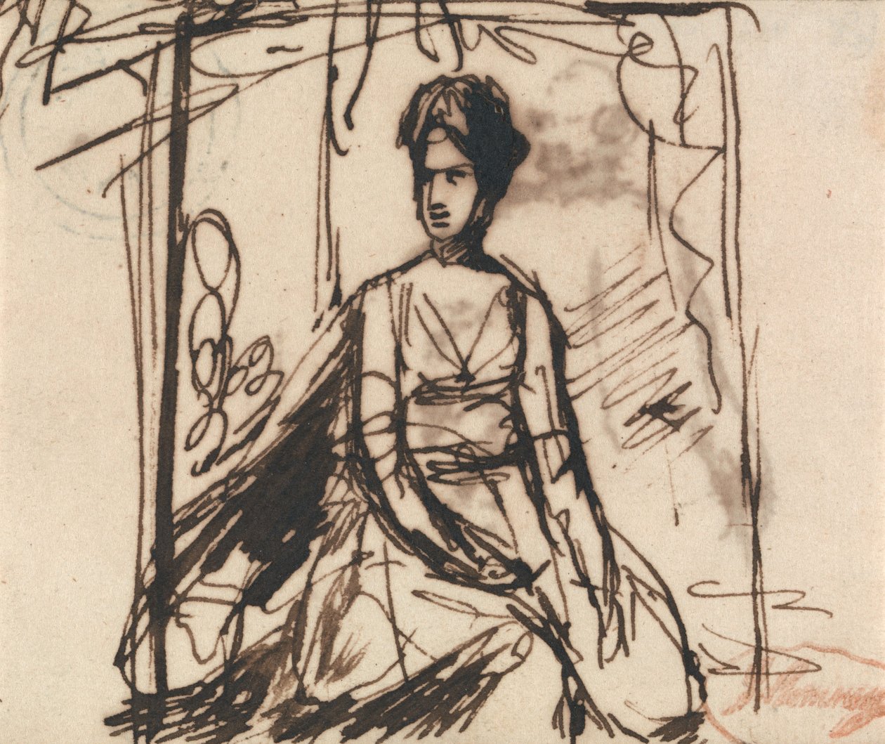 Zittende vrouw, mogelijk mevrouw Harris door George Romney