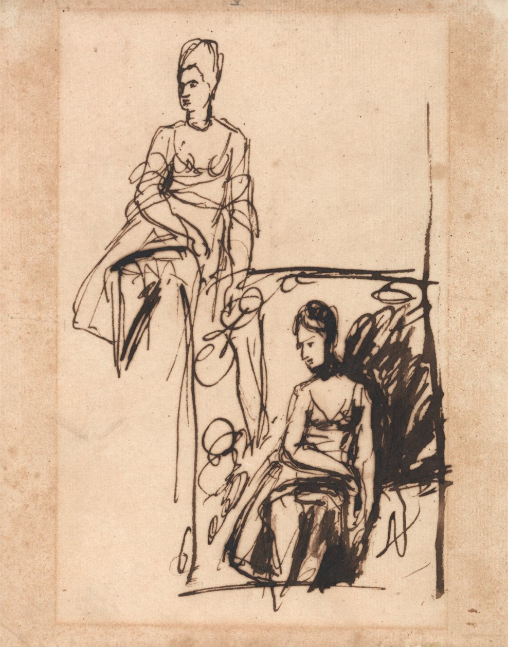 Zittende vrouw, twee studies door George Romney