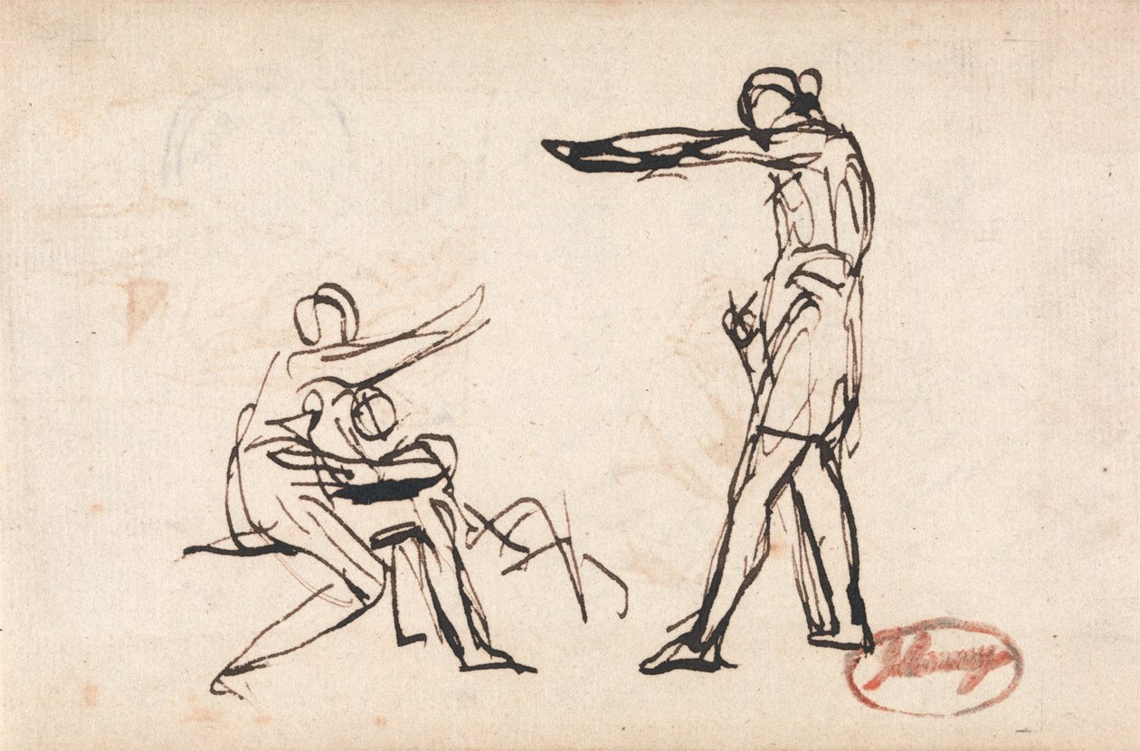 Staande figuur bedreigt moeder en kind door George Romney