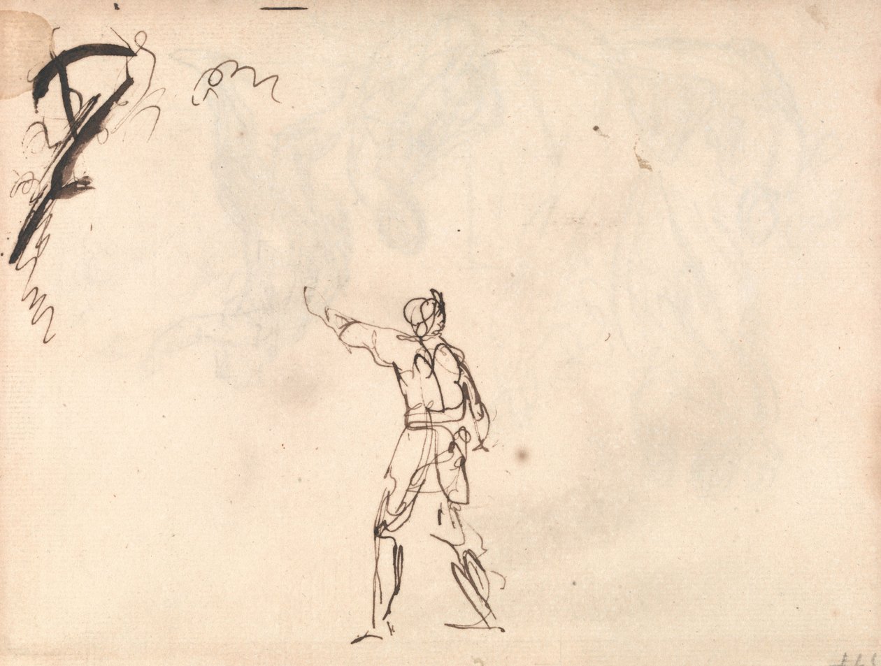 Staand figuur met opgeheven arm, mogelijk Macbeth door George Romney