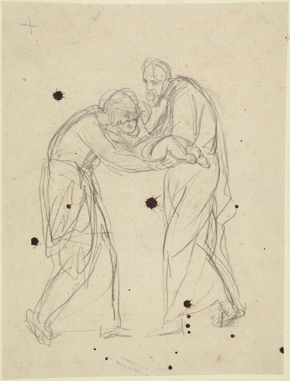 Staande mannelijke en vrouwelijke figuren die een baby vasthouden door George Romney