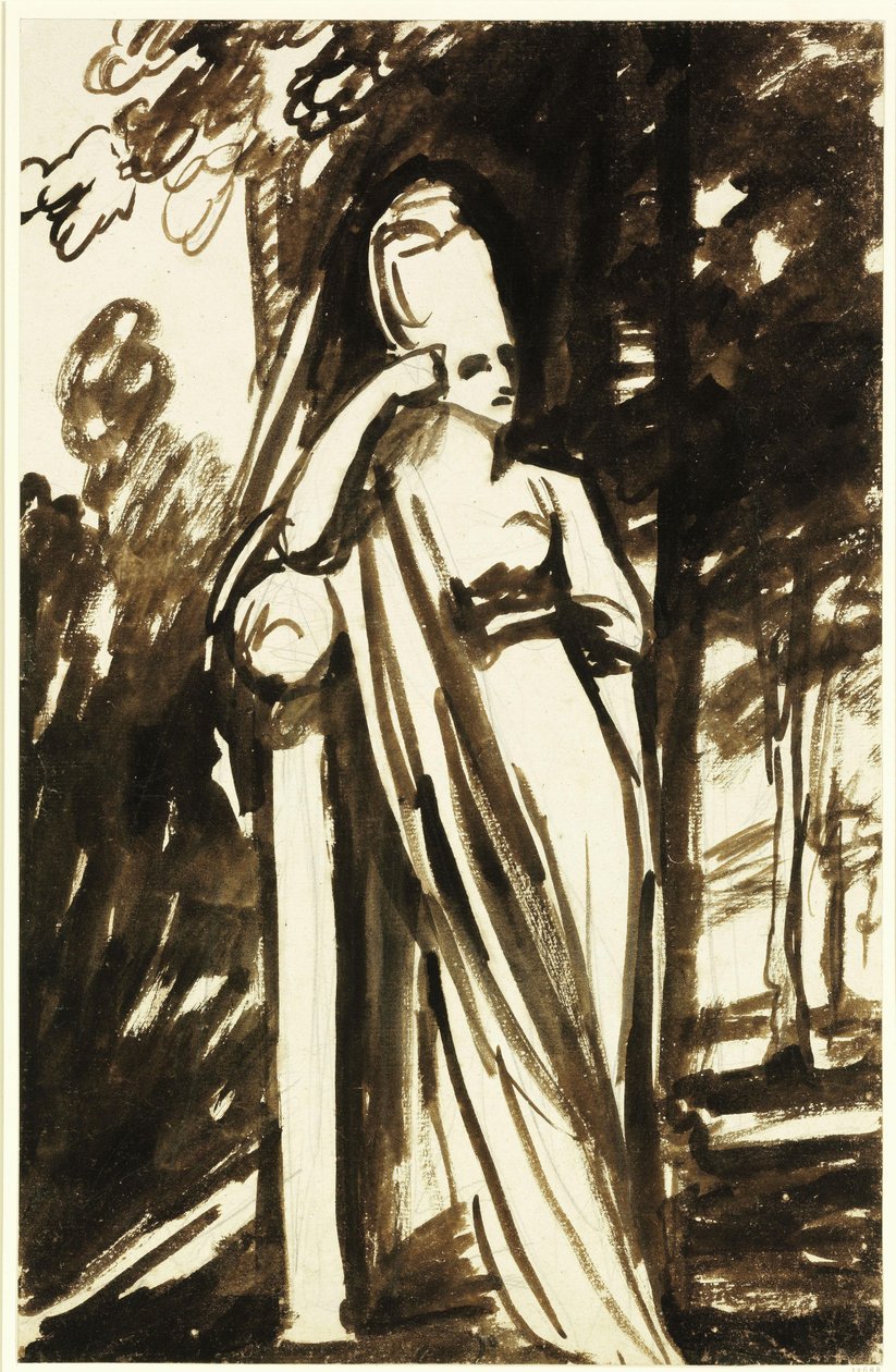 Staande vrouw bij een stele door George Romney