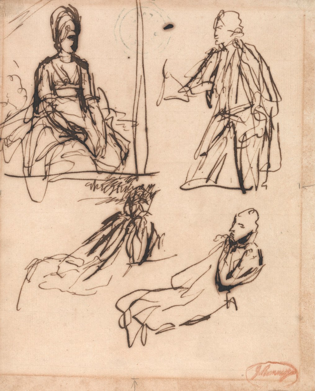 Studievoorbeelden voor portretten van een man en een vrouw door George Romney