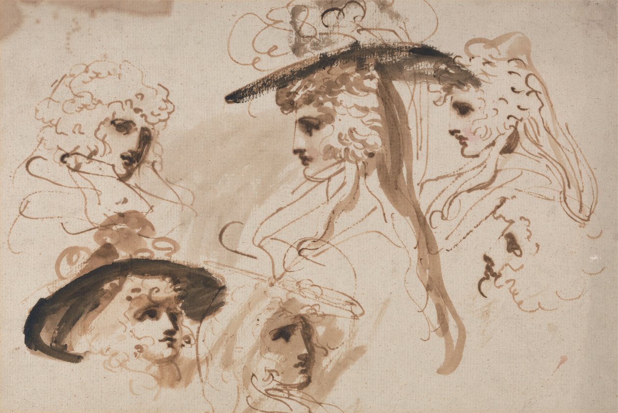 Studies voor het hoofd van een dame (studies van een vrouwenhoofd) door George Romney